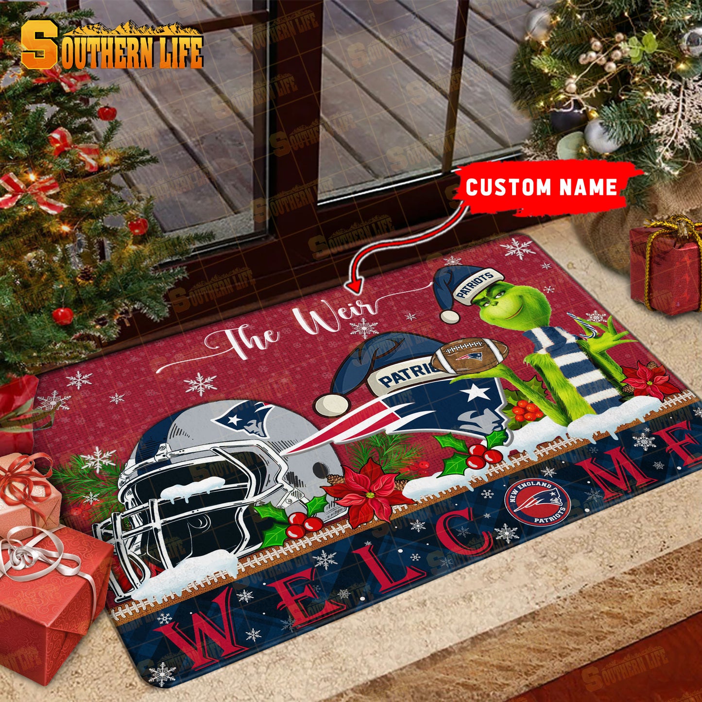 New England Patriots Christmas Personalized Doormat BGDMM559