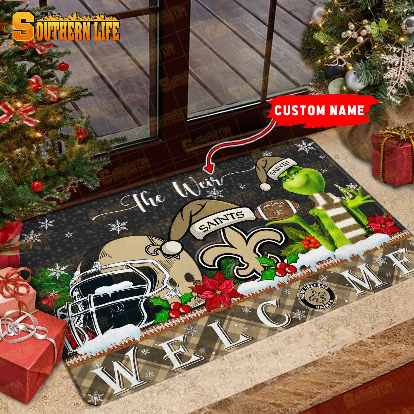 New Orleans Saints Christmas Personalized Doormat BGDMM560
