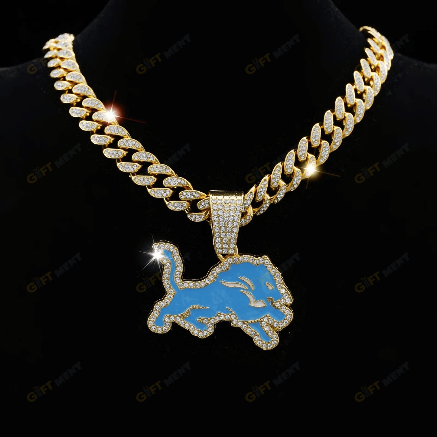 Detroit Lions Hip Hop Iced Out Bling Pendant Cuban Chain