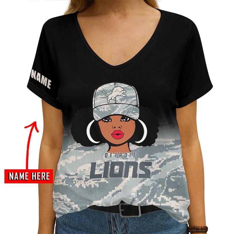Detroit Lions Personalized V-neck Women T-shirt AGCWTS632