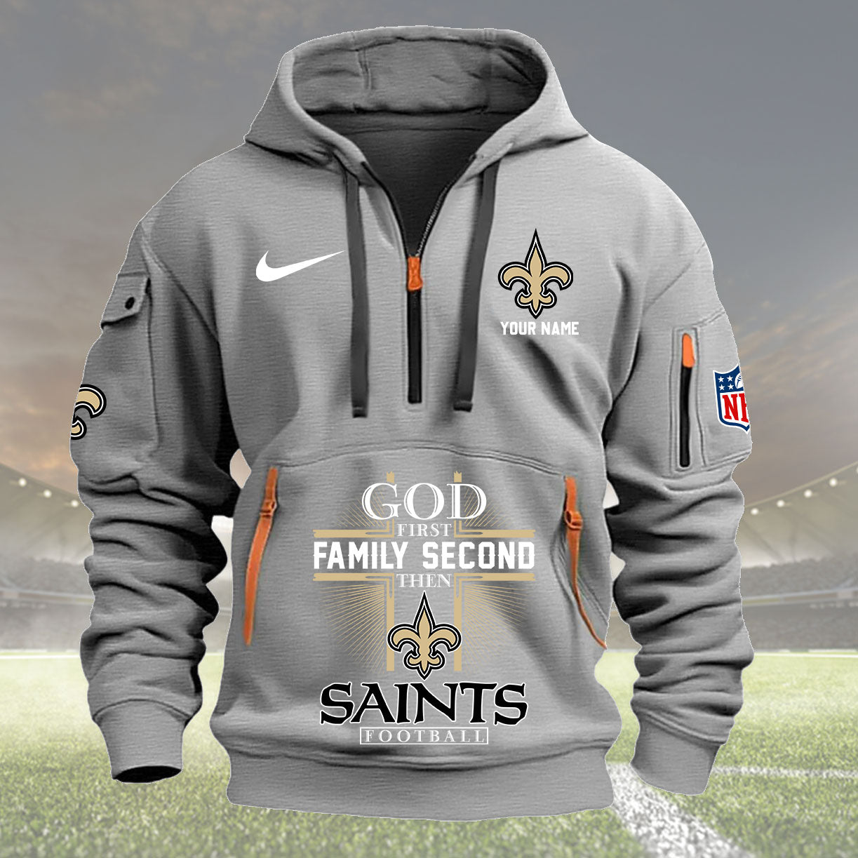 New Orleans Saints Personalized Quarter Zip Hoodie New Collection AZBTQZH000260