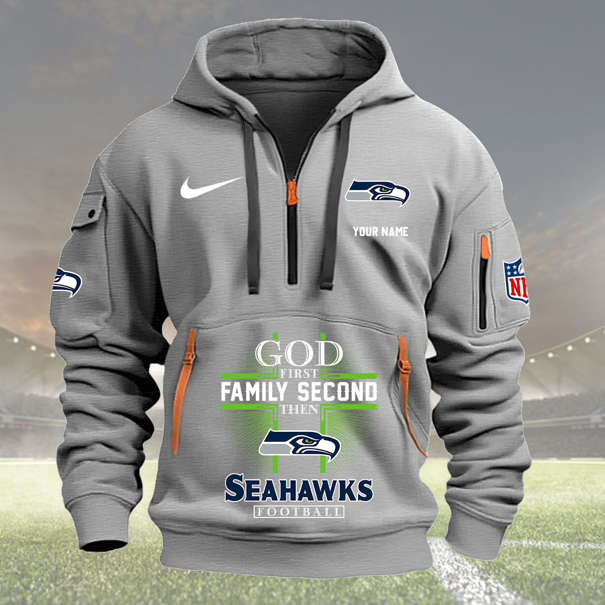 Seattle Seahawks Personalized Quarter Zip Hoodie New Collection AZBTQZH000269