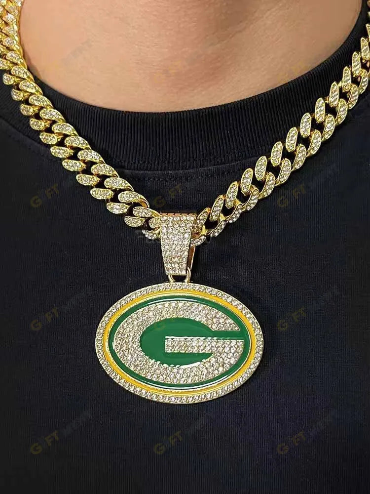 Green Bay Packers Hip Hop Iced Out Bling Pendant Cuban Chain