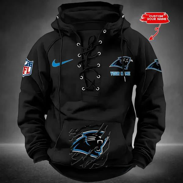 Carolina Panthers Custom Lace-Up Drawstring Hoodie HA05