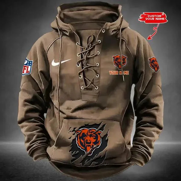 Chicago Bears Custom Lace-Up Drawstring Hoodie HA06