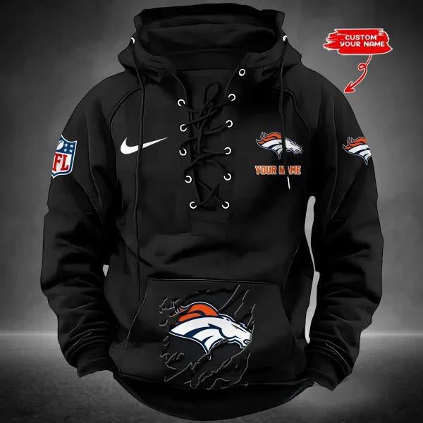 Denver Broncos Custom Lace-Up Drawstring Hoodie HA10