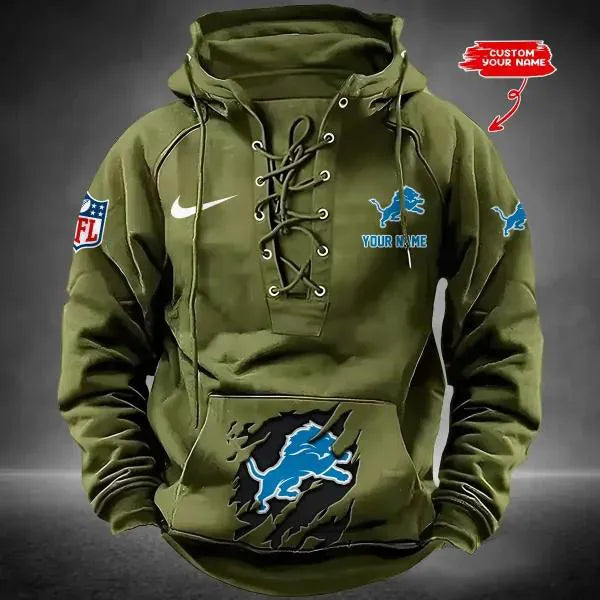 Detroit Lions Custom Lace-Up Drawstring Hoodie HA11