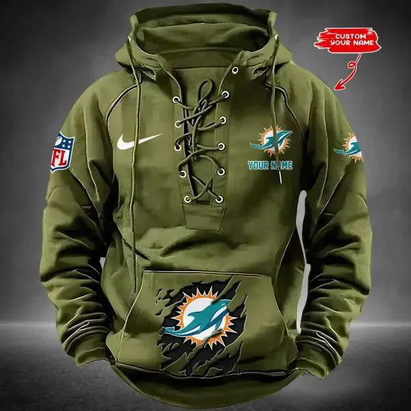 Miami Dolphins Custom Lace-Up Drawstring Hoodie HA19