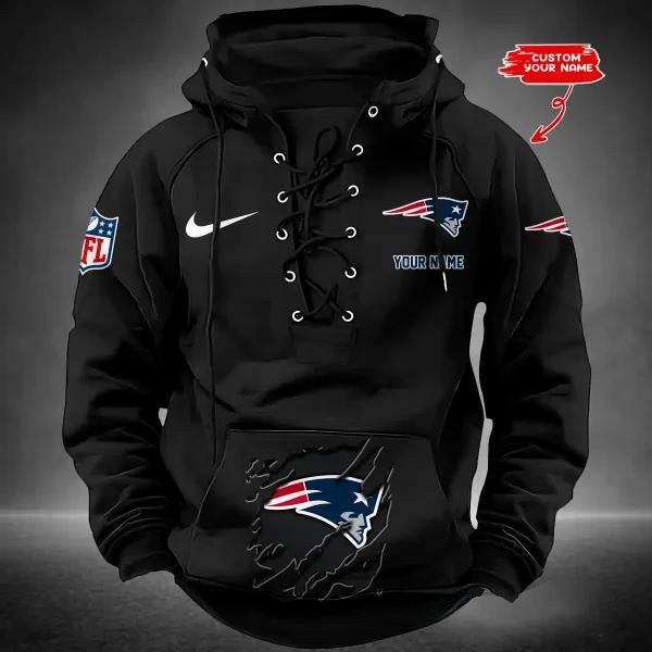 New England Patriots Custom Lace-Up Drawstring Hoodie HA21