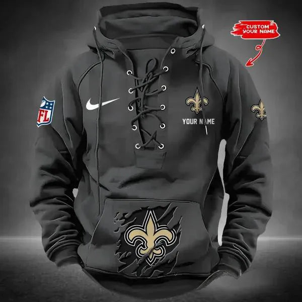 New Orleans Saints Custom Lace-Up Drawstring Hoodie HA22