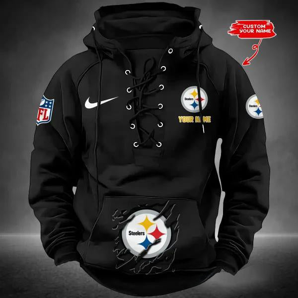 Pittsburgh Steelers Custom Lace-Up Drawstring Hoodie HA26