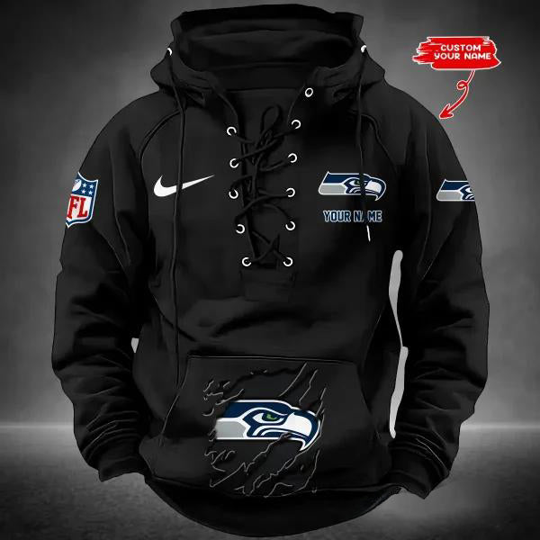 Seattle Seahawks Custom Lace-Up Drawstring Hoodie HA28