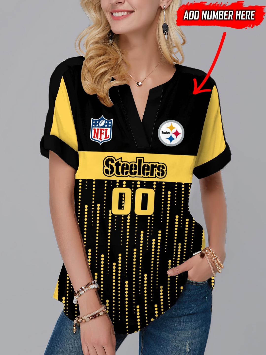 Pittsburgh Steelers Personalized Fashion Short Sleeve V-Neck Shirt AZSSV266