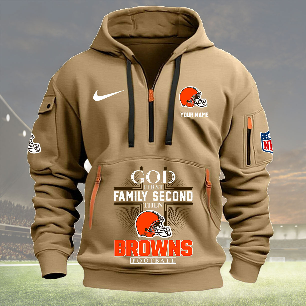 Cleveland Browns Personalized Quarter Zip Hoodie New Collection AZBTQZH000248