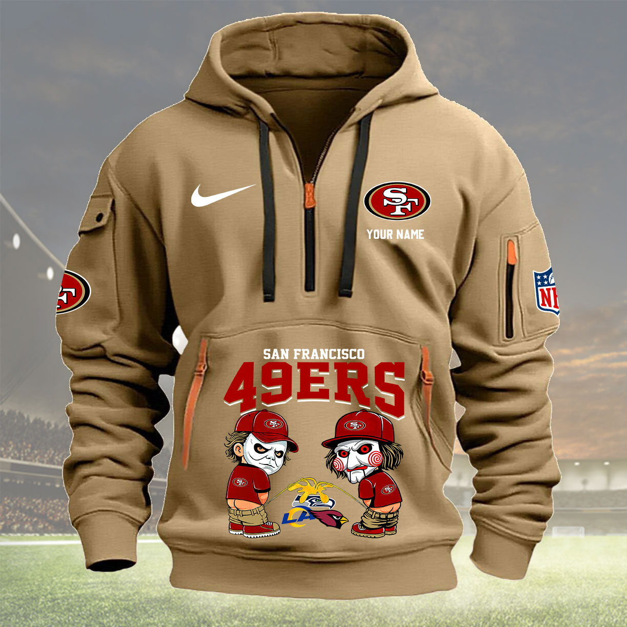San Francisco 49ers Personalized Quarter Zip Hoodie New Collection AZBTQZH000302