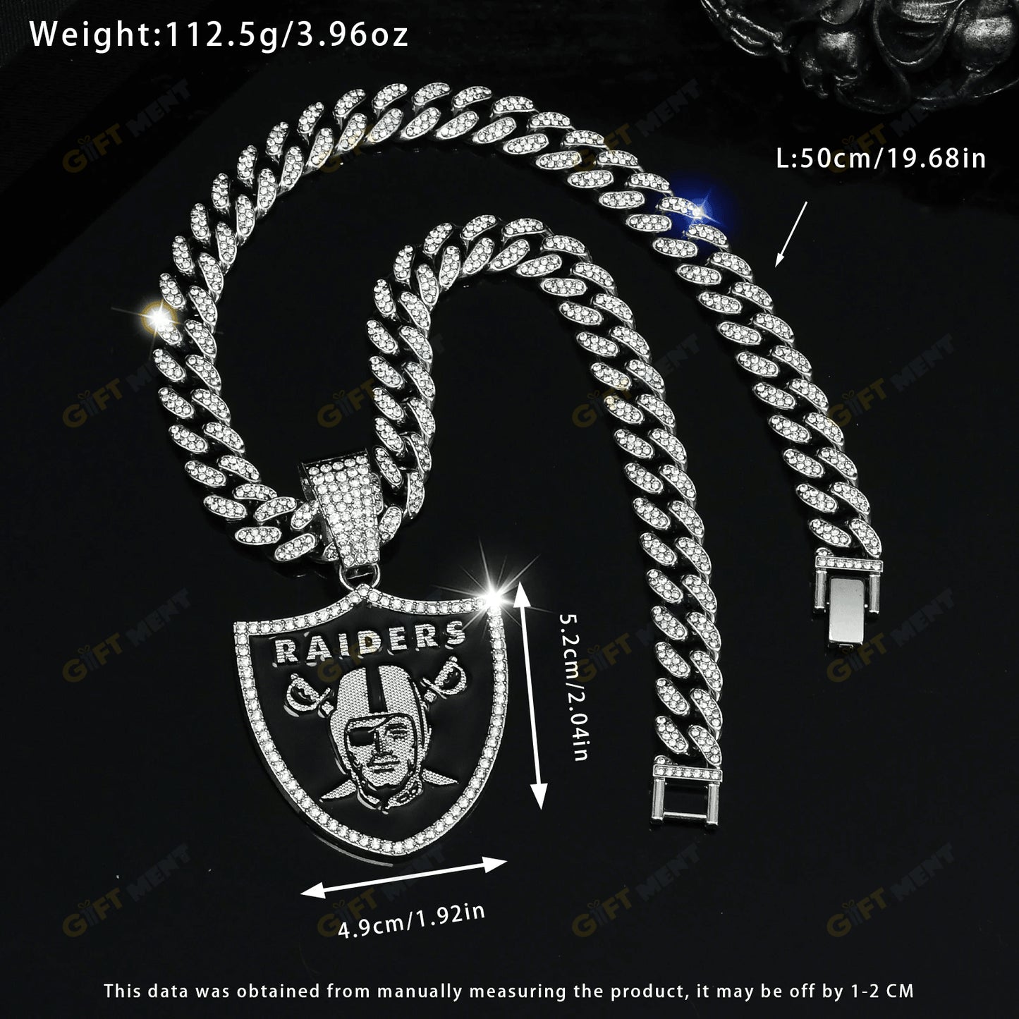 Las Vegas Raiders Hip Hop Iced Out Bling Pendant Cuban Chain