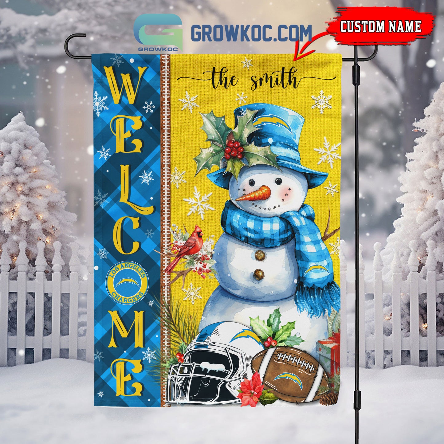 Los Angeles Chargers Christmas Personalized Flag BGFLAG537