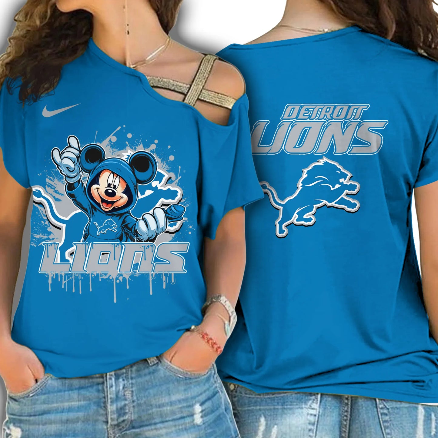 Detroit Lions New Woman Cross Strap Shoulder Shirt AZBTCSS000022