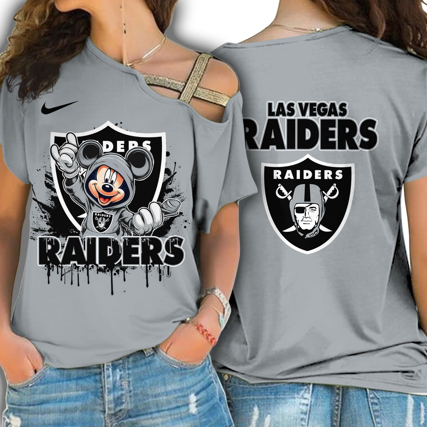 Las Vegas Raiders New Woman Cross Strap Shoulder Shirt AZBTCSS000008