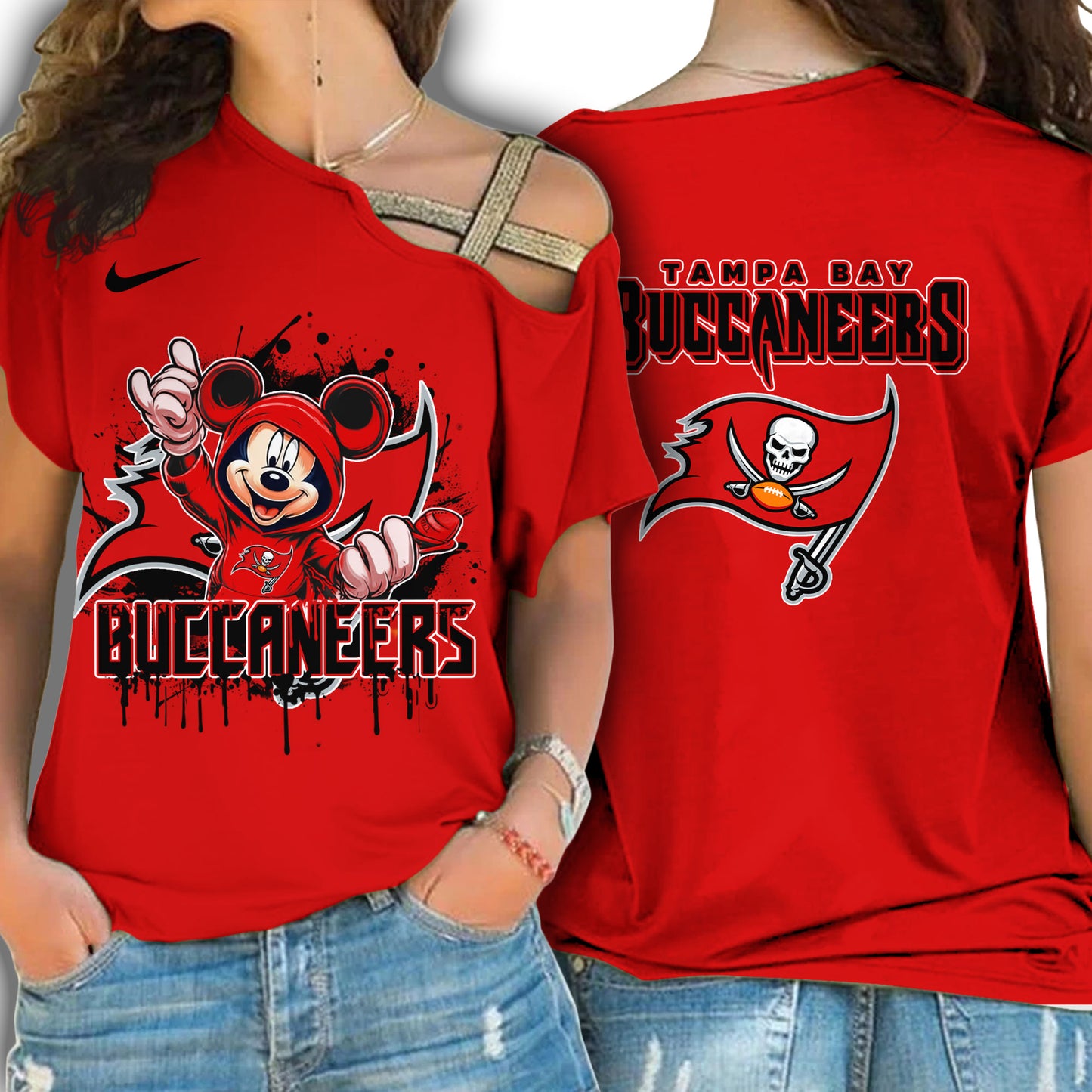 Tampa Bay Buccaneers New Woman Cross Strap Shoulder Shirt AZBTCSS000031