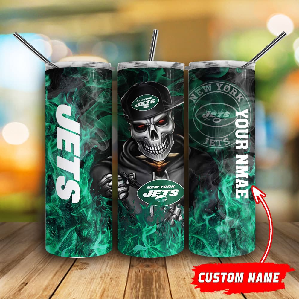 New York Jets Personalized Glitter Tumbler With Stainless Steel Straw BG90