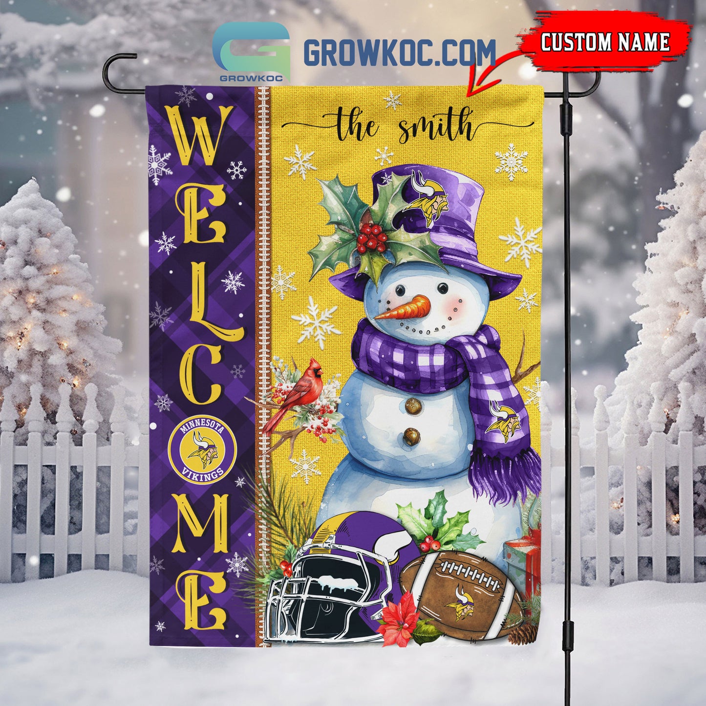 Minnesota Vikings Christmas Personalized Flag BGFLAG540
