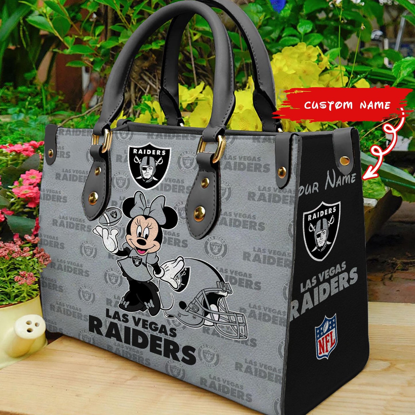 Las Vegas Raiders Personalized Leather Hand Bag BB386