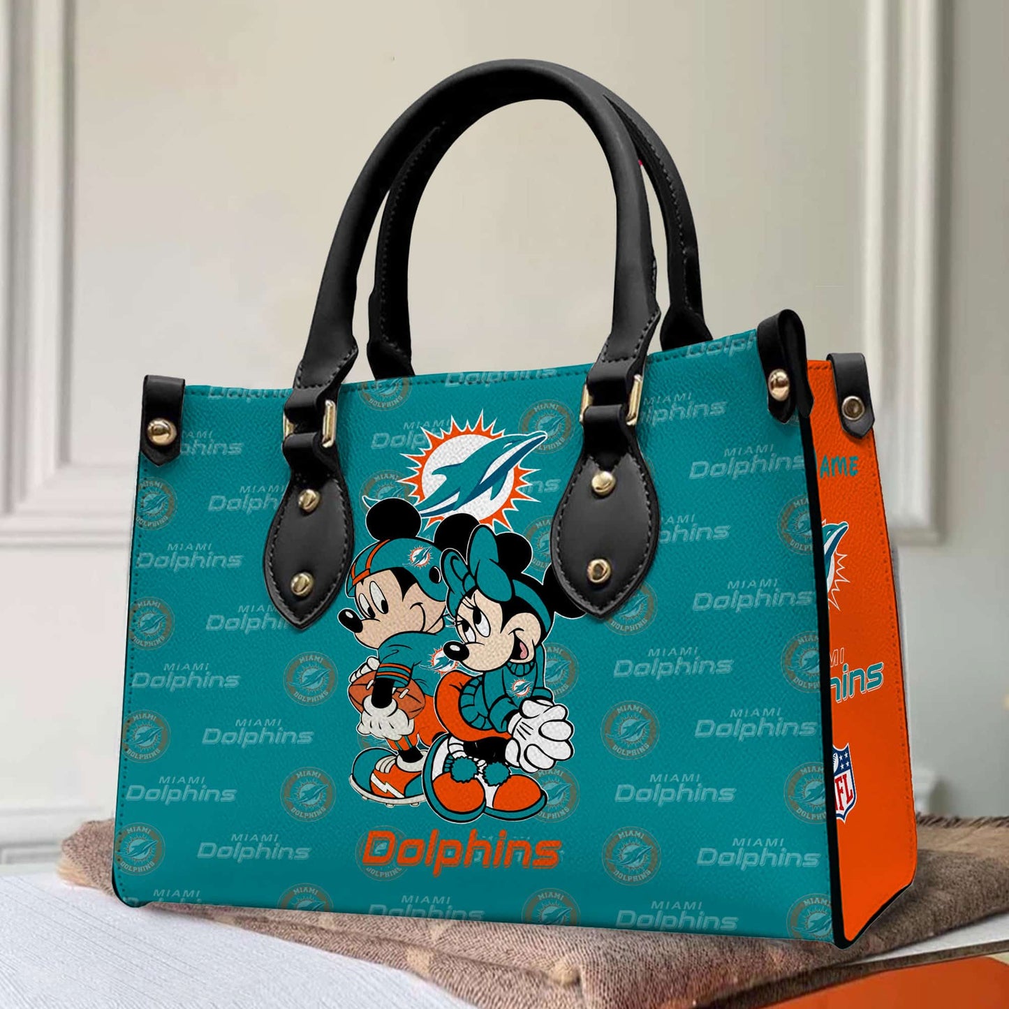 Miami Dolphins Personalized Leather Hand Bag BB99