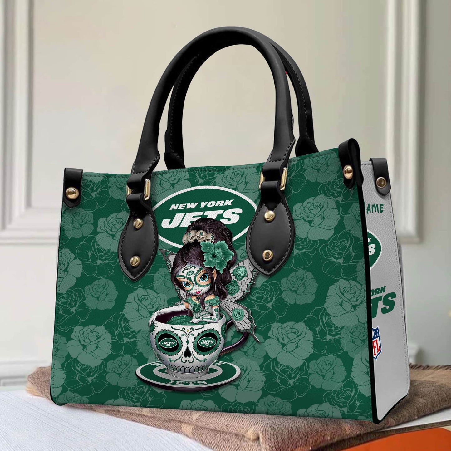 New York Jets Personalized Leather Hand Bag BB72