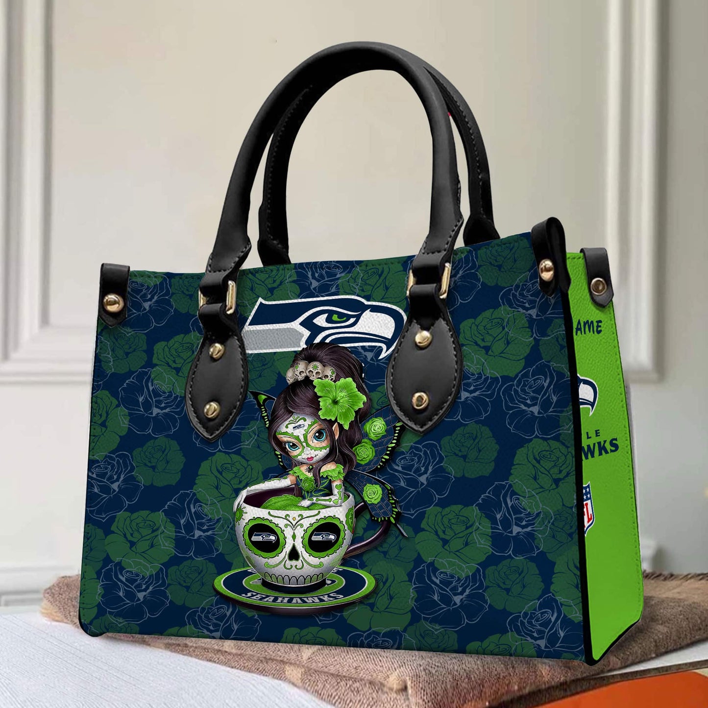 Seattle Seahawks Personalized Leather Hand Bag BB76