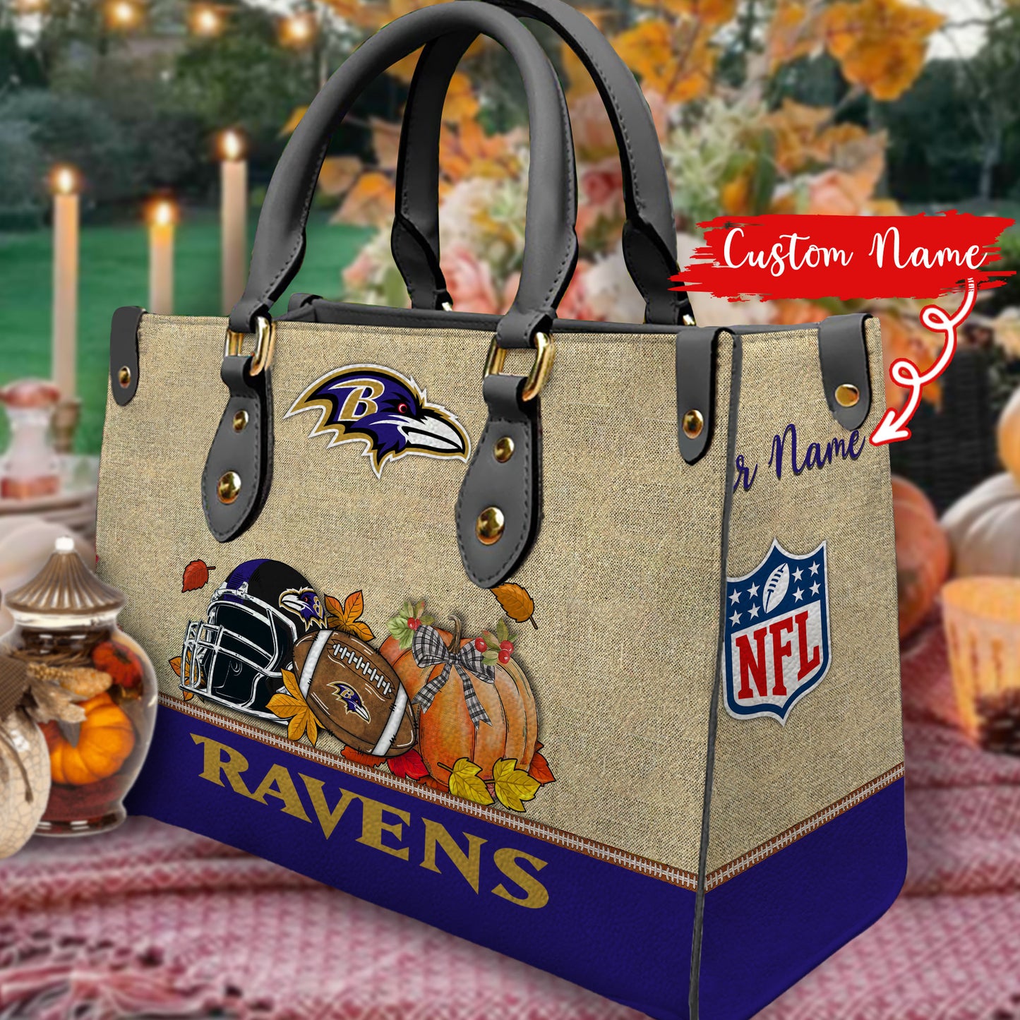 Baltimore Ravens Personalized Leather Hand Bag AZBTLHB000016