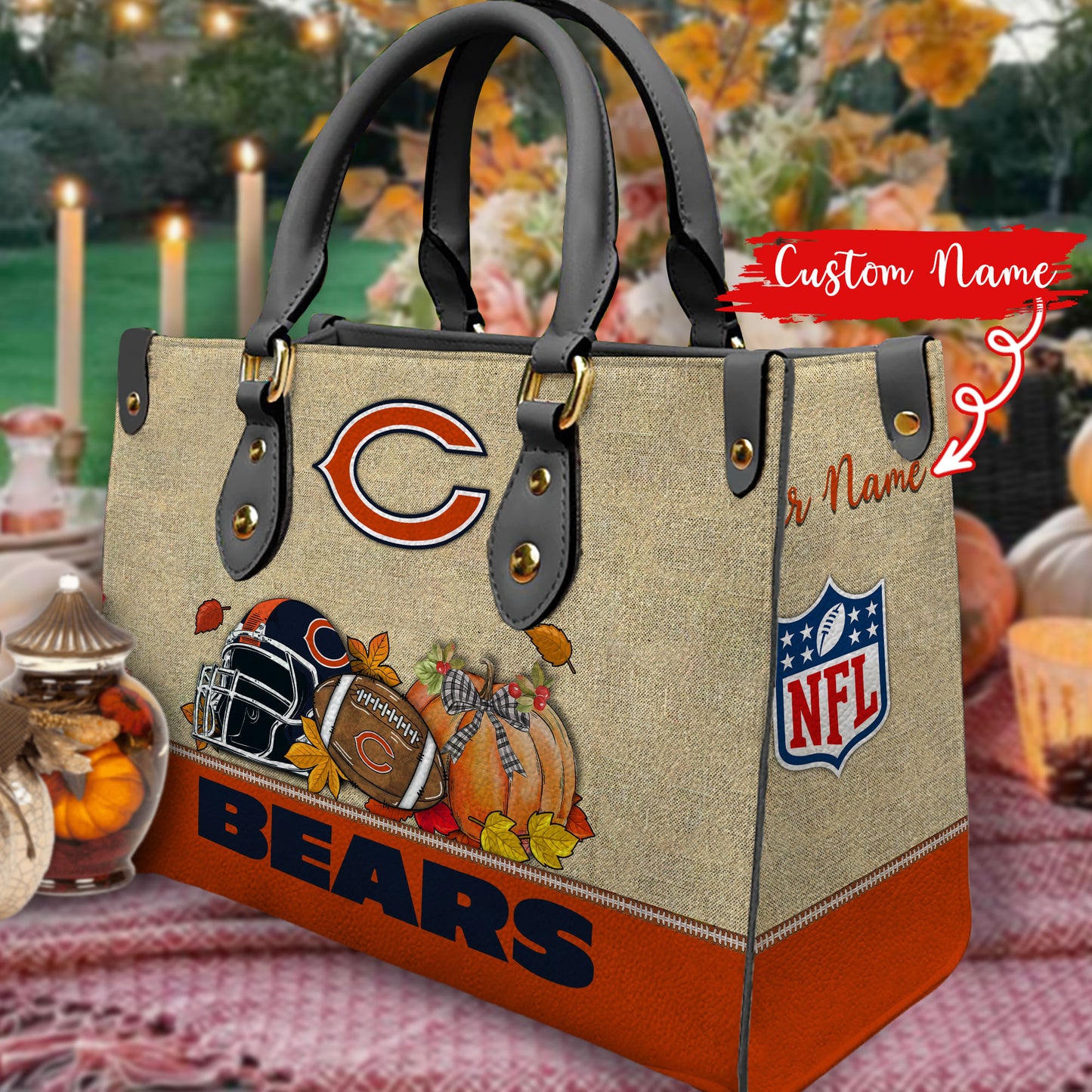 Chicago Bears Personalized Leather Hand Bag AZBTLHB000020
