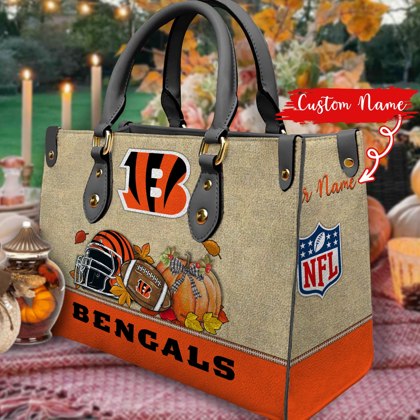 Cincinnati Bengals Personalized Leather Hand Bag AZBTLHB000023
