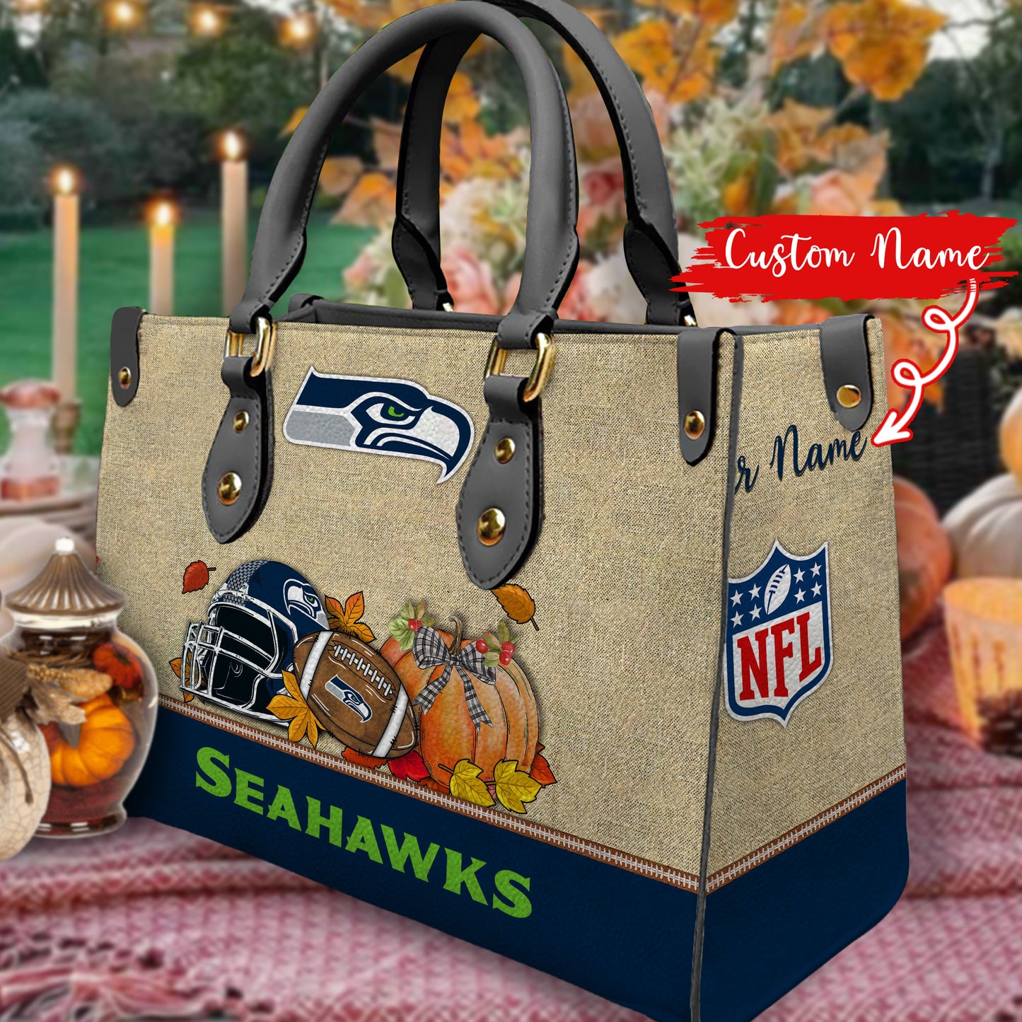 Seattle Seahawks Personalized Leather Hand Bag AZBTLHB000014