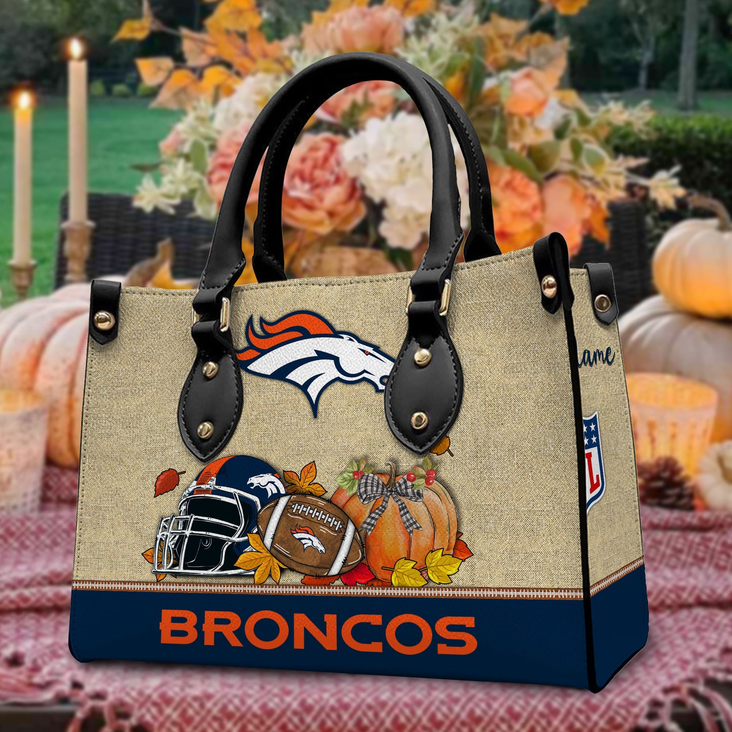Denver Broncos Personalized Leather Hand Bag AZBTLHB000026