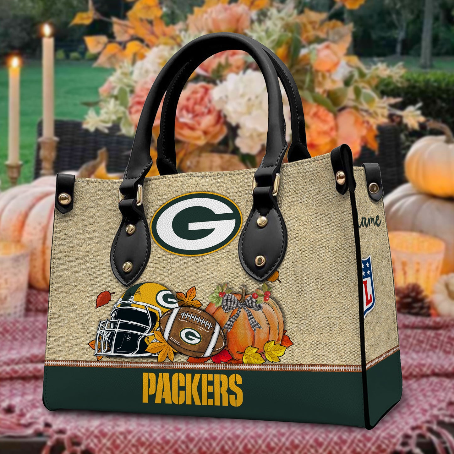 Green Bay Packers Personalized Leather Hand Bag AZBTLHB000028