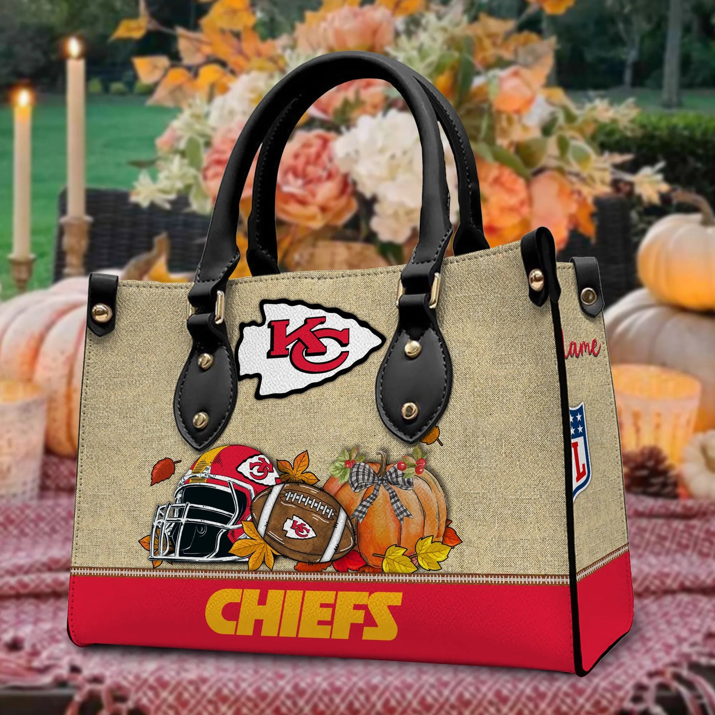 Kansas City Chiefs Personalized Leather Hand Bag AZBTLHB000032