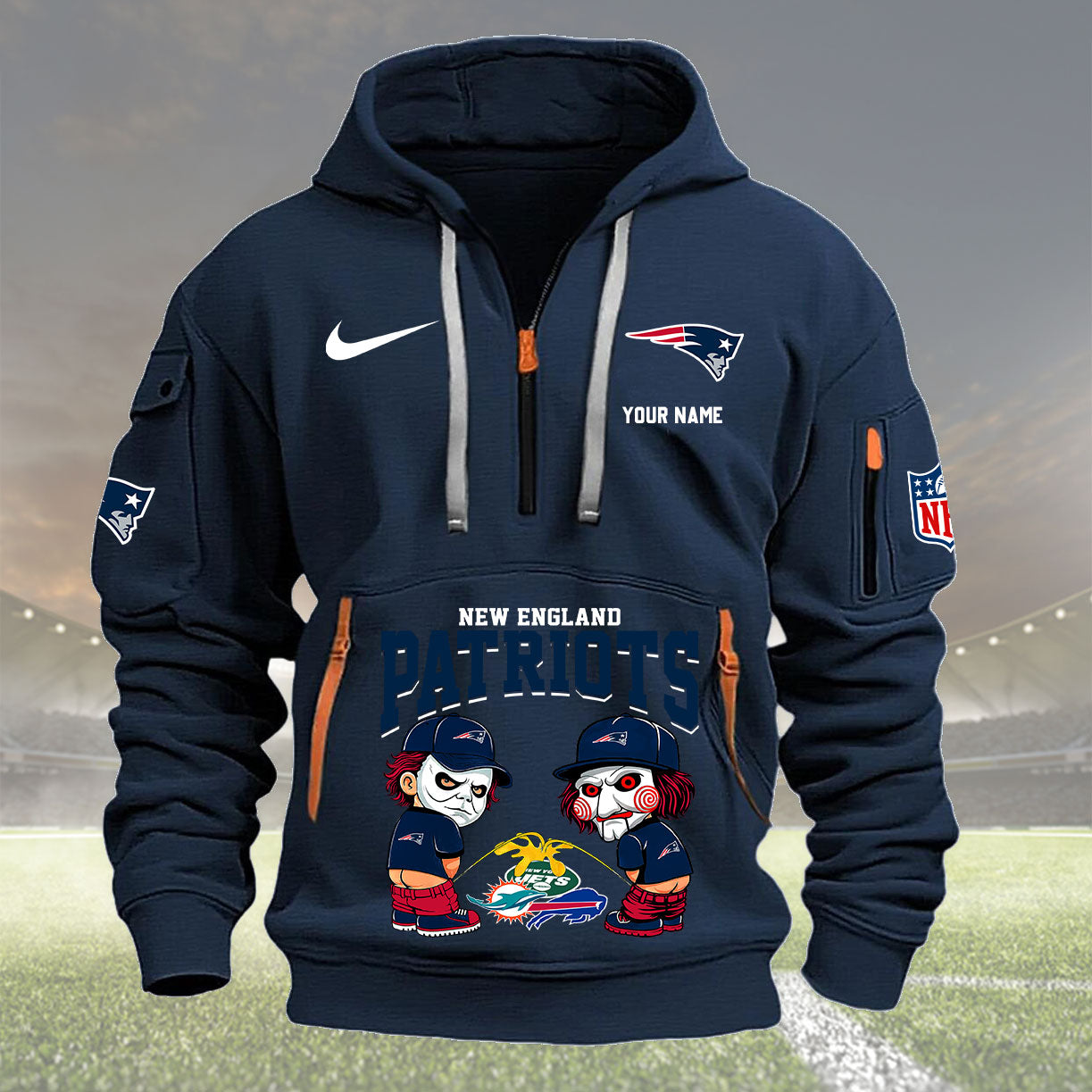 New England Patriots Personalized Quarter Zip Hoodie New Collection AZBTQZH000293