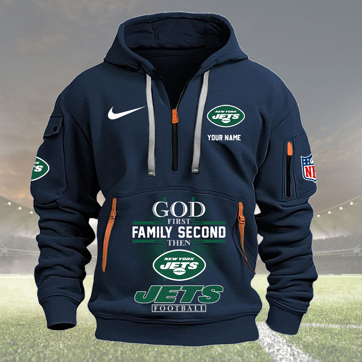 New York Jets Personalized Quarter Zip Hoodie New Collection AZBTQZH000262