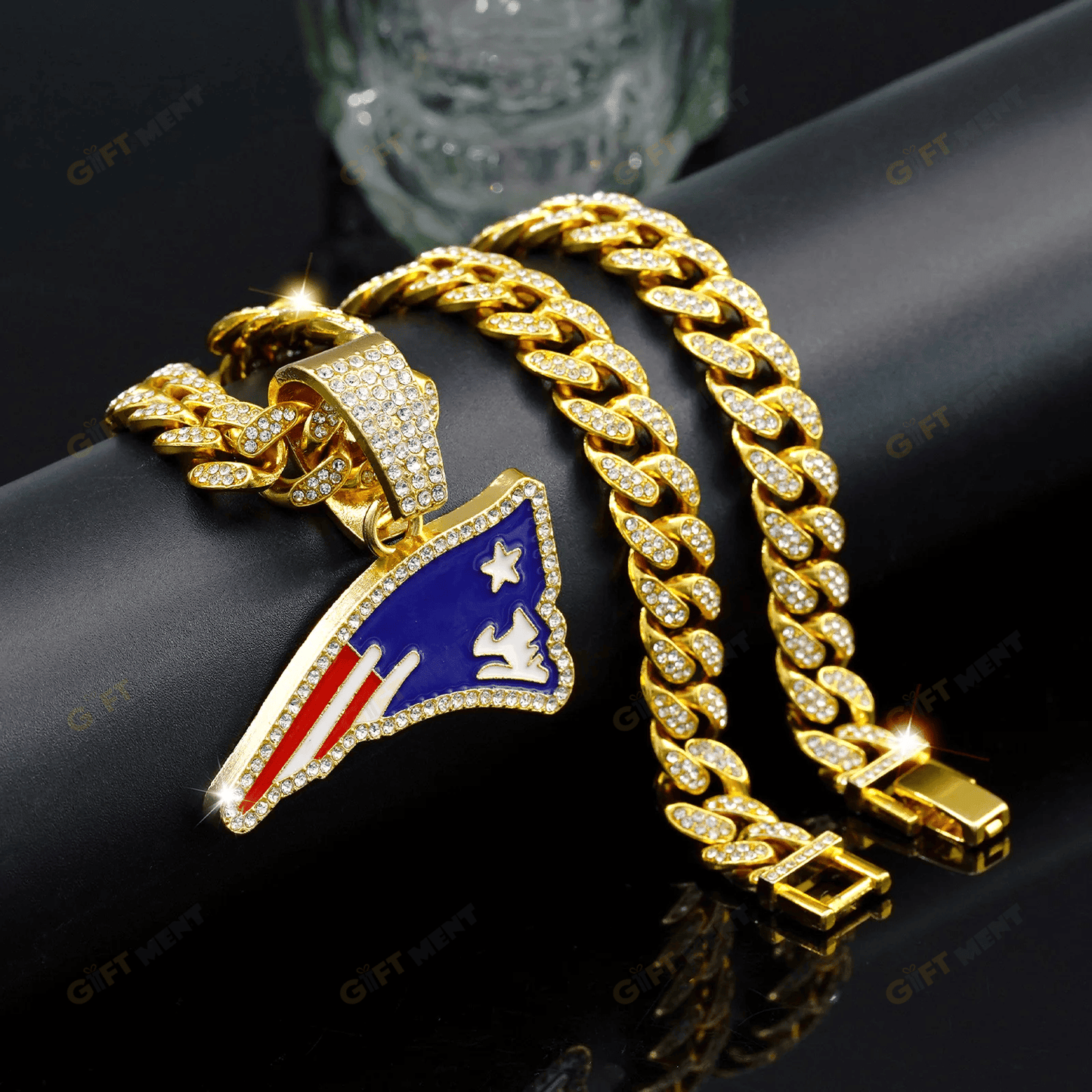 New England Patriots Hip Hop Iced Out Bling Pendant Cuban Chain