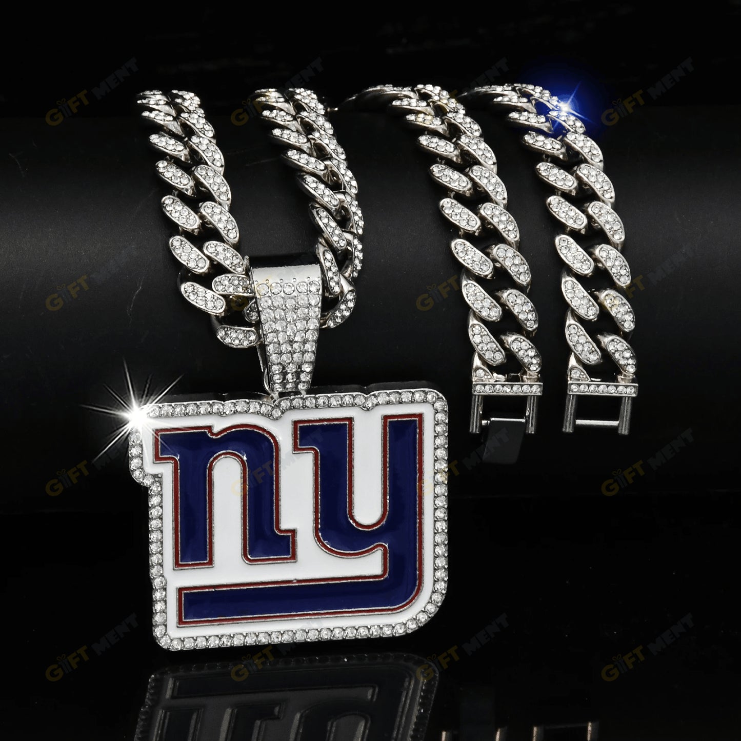 New York Giants Hip Hop Iced Out Bling Pendant Cuban Chain