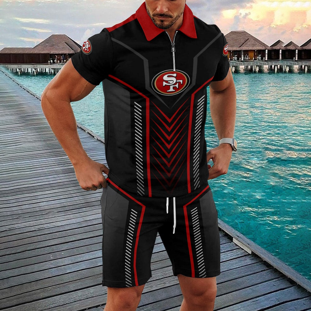 San Francisco 49ers Zip Polo Shirt And Shorts Men GB24