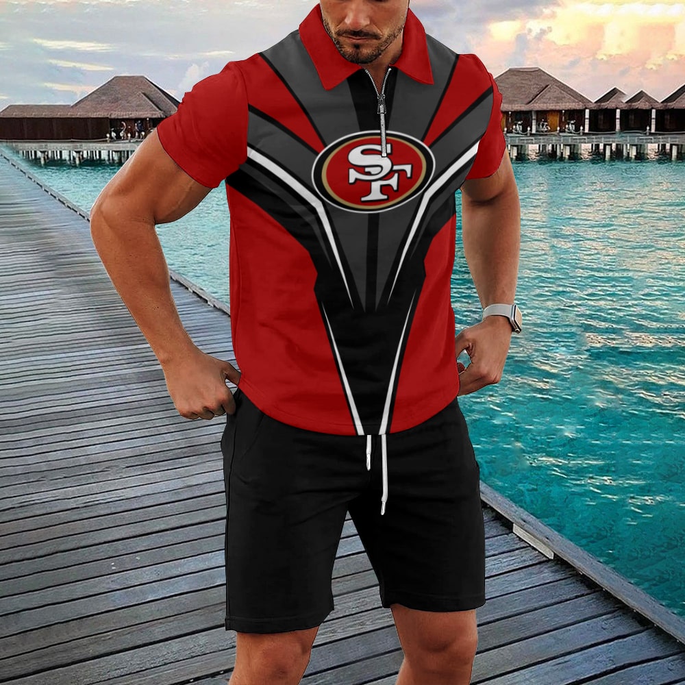 San Francisco 49ers Zip Polo Shirt And Shorts Men GB127