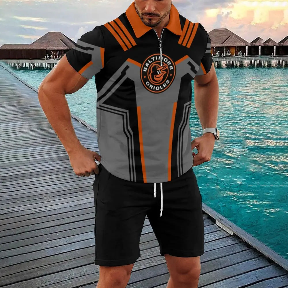 Baltimore Orioles Zip Polo Shirt And Shorts Men GB138