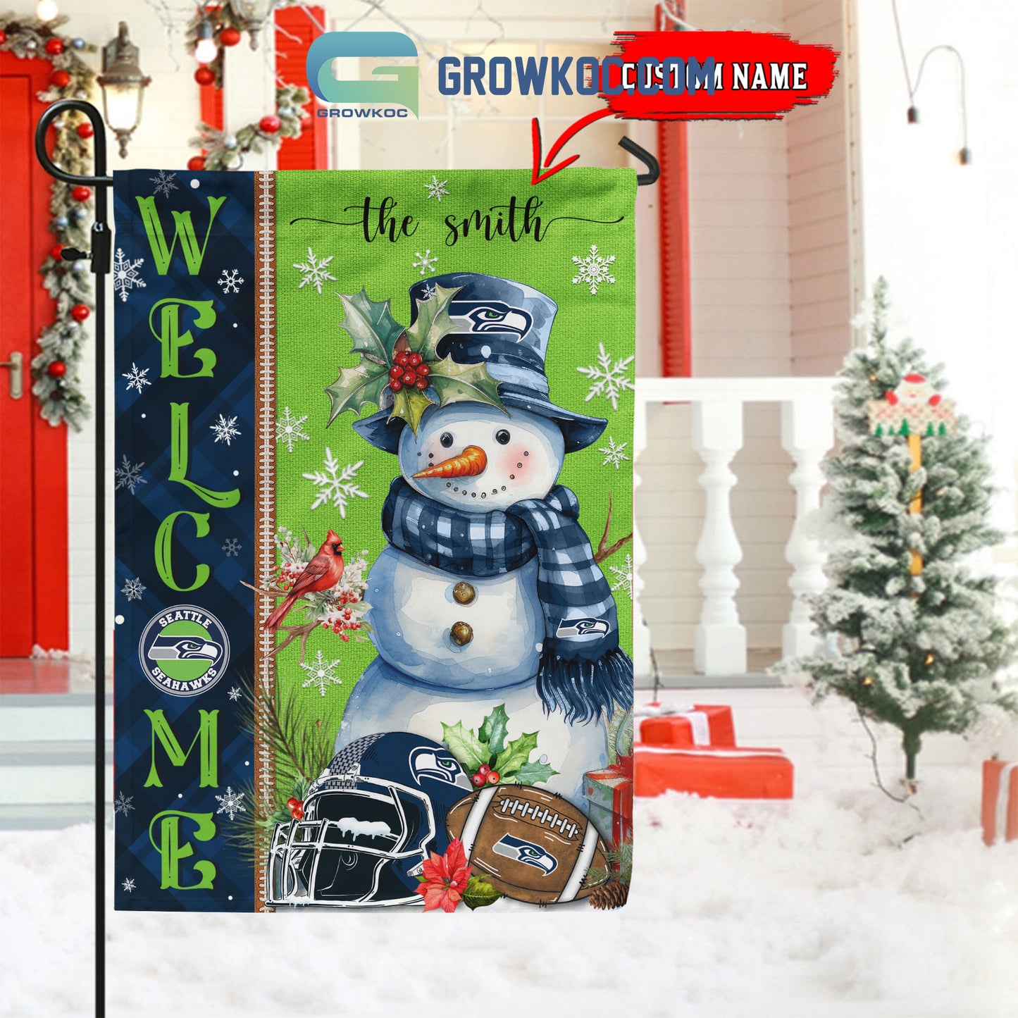 Seattle Seahawks Christmas Personalized Flag BGFLAG548