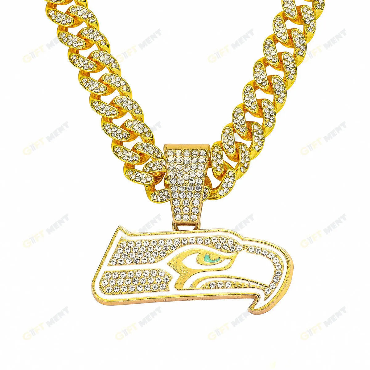 Seattle Seahawks Hip Hop Iced Out Bling Pendant Cuban Chain