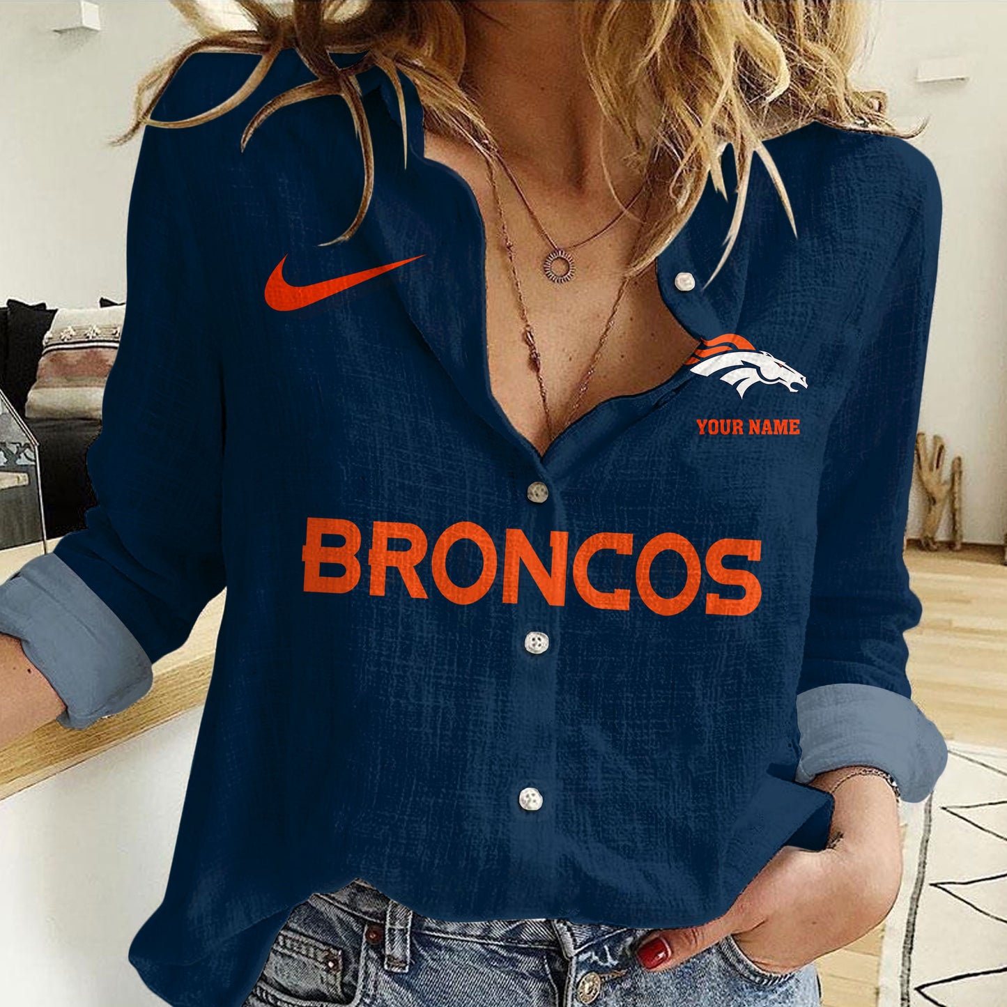 Denver Broncos Personalized Woman Shirt AZBTLWS000021