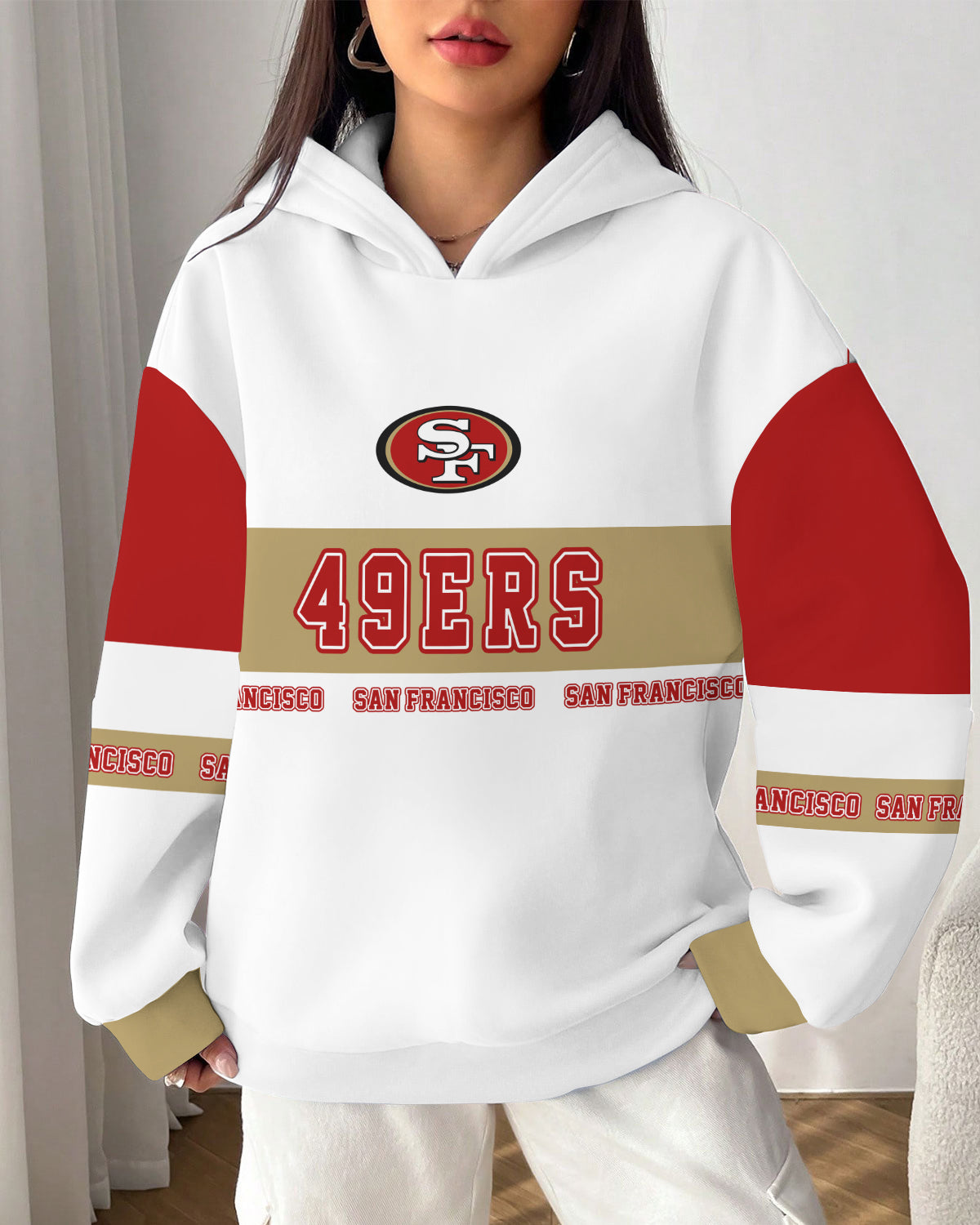San Francisco 49ers Printed Hooded Pocket Pullover Hoodie AZBTPH000099