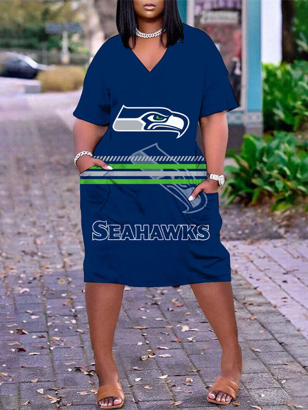 Seattle Seahawks V-neck Casual Pocket Dress Limited Edition AZBTVCPD000199