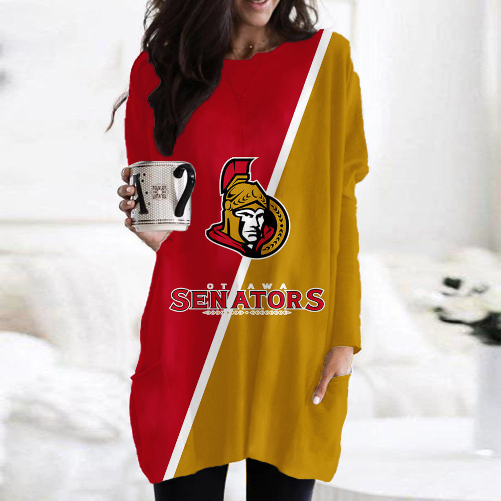 Ottawa Senators Casual Long Sleeve Pocket Dress AZBTLSPD000073